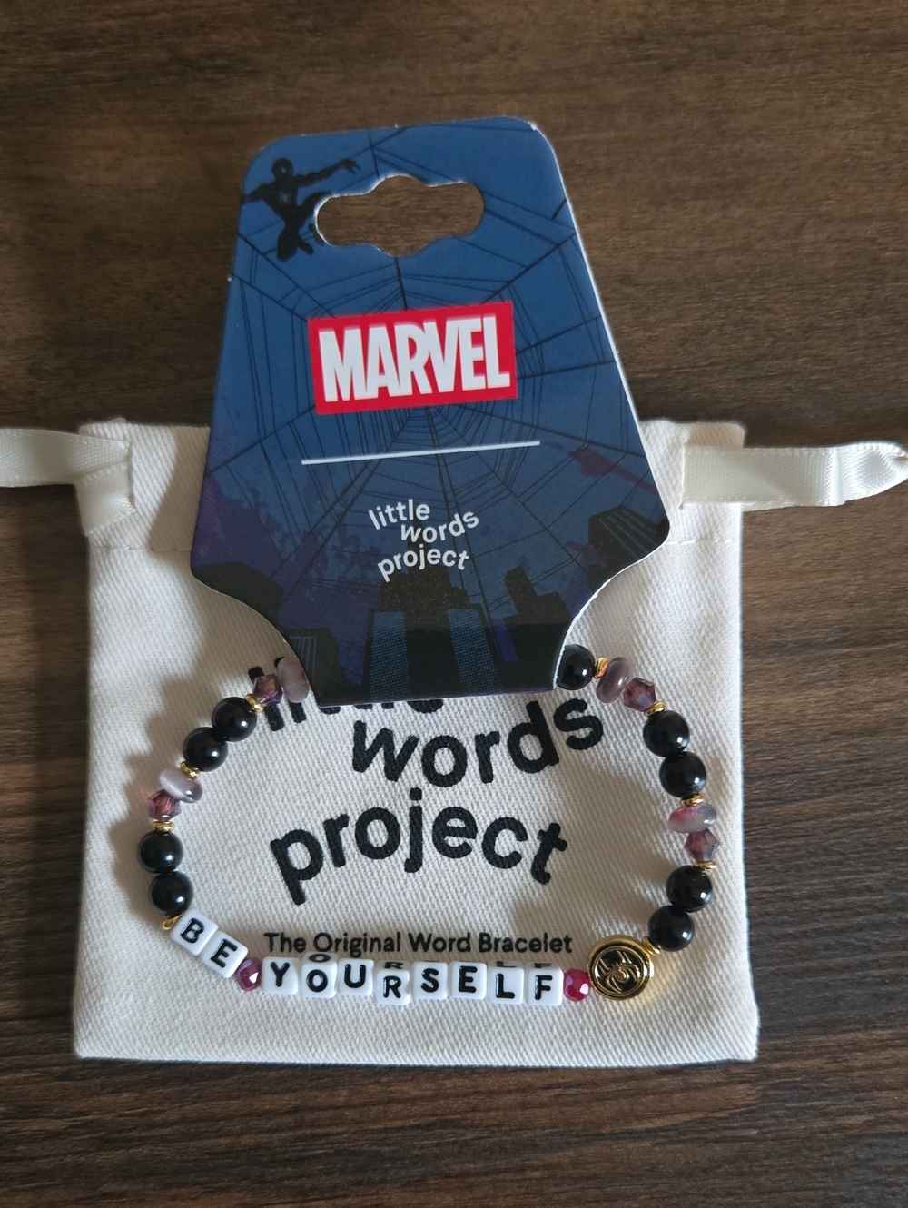 Marvel Little Words Project Spider-Man 'BE YOURSELF' Bracelet Sz M/L  NWT